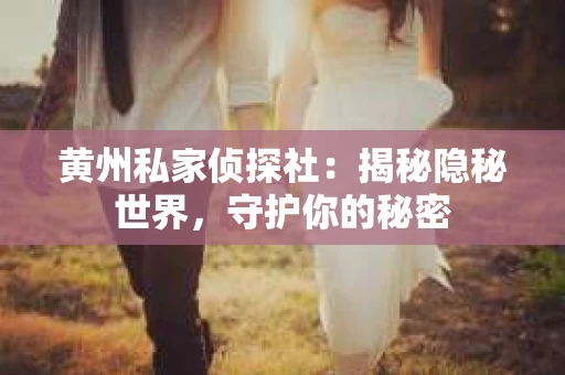 黄州私家侦探社：揭秘隐秘世界，守护你的秘密