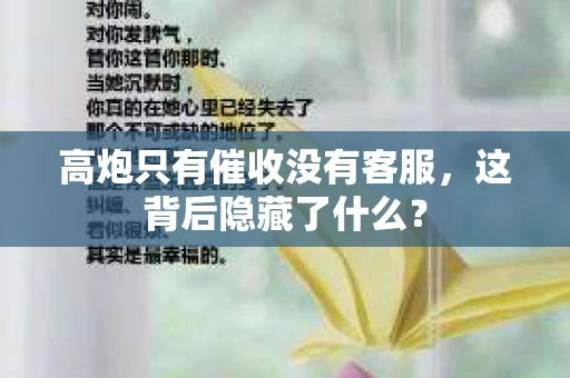 高炮只有催收没有客服，这背后隐藏了什么？