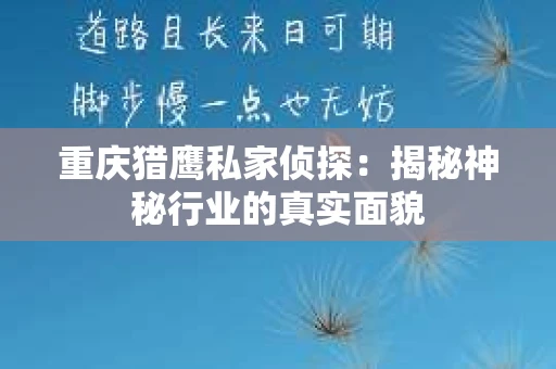 重庆猎鹰私家侦探：揭秘神秘行业的真实面貌
