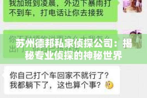 苏州德邦私家侦探公司：揭秘专业侦探的神秘世界